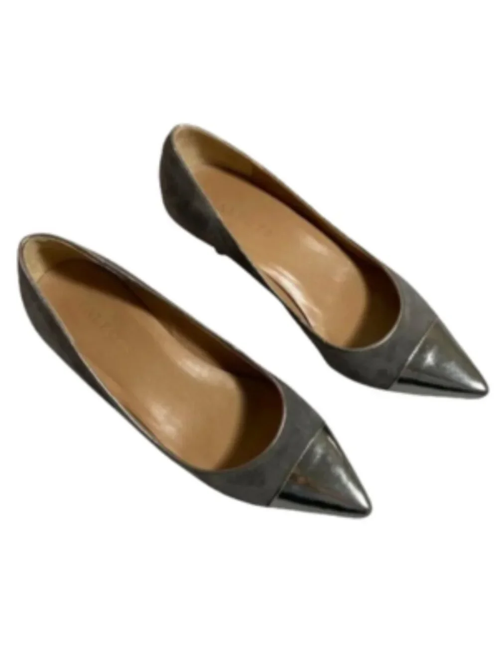 Talbots Metallic Pointed Toe Cap Gray Suede 2